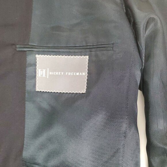 HICKEY FREEMAN Mens Sport Coat SZ 40R 100% Wool 2 Button Black Stripe Lined Vent - Picture 6 of 13